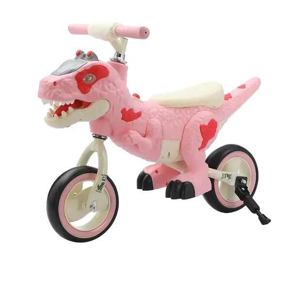 Bicicleta de echilibru cu muzica pentru copii - Model dinozaur roz