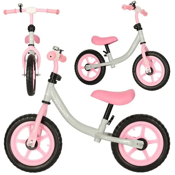 Bicicleta de echilibru fara pedale pentru copii, Ikonka, cu ghidonul si saua reglabile in inaltime, greutate redusa 1.8 kg, Trike Fix Balance pink