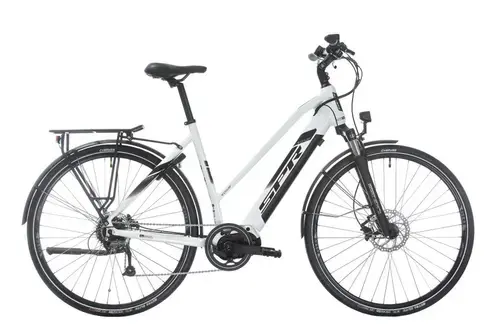 Bicicleta electrica Sprint E-Trekking Faster Plus Lady, roti 28inch, motor 250W, baterie 36V/450Wh, 12.5Ah, frane hidraulice pe disc (Alb)