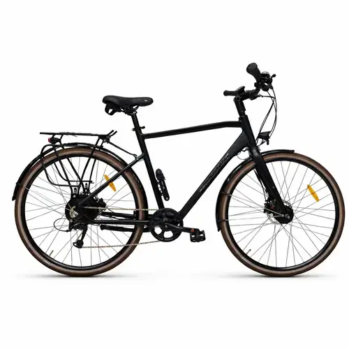 Bicicleta electrica Trekking Prophete 51581, roti 28 inch, cadru XL, 7 viteze, Motor 250 W, Autonomie 60 km, Negru