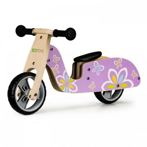 Bicicleta fara pedale Ecotoys, lemn, roti spuma EVA, violet KID971206, la doar 204,00 lei