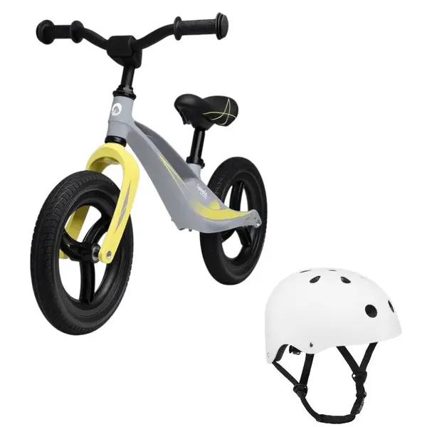 Bicicleta fara pedale, Lionelo, Bart Tour, Usoara, Cu cadru din magneziu, 3.3 Kg, 12 inch, Gri + Casca pentru copii, Reglabila 50-56 cm, Alb