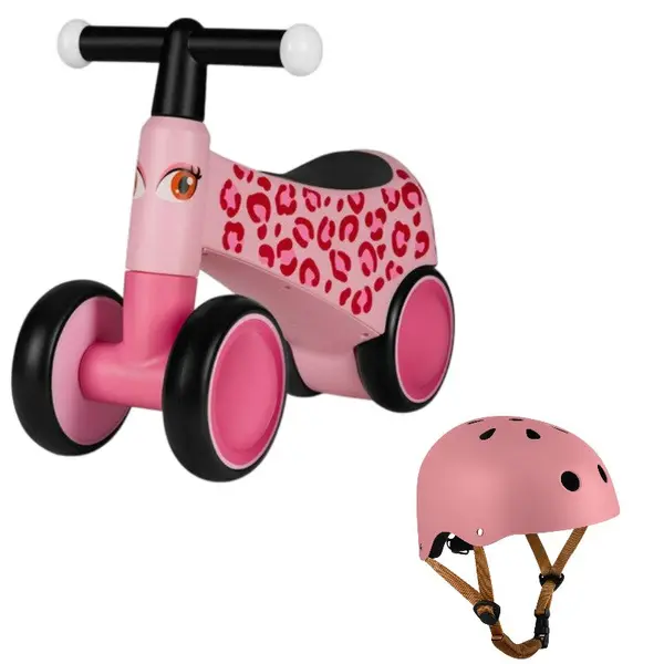 Bicicleta fara pedale, Lionelo, Sammy, Cu 4 roti, Din spuma EVA, Stabila, Manere moi, antiderapante, 12- 36 luni, Greutate maxima suportata 25 kg + Casca pentru copii, Reglabila 50-56 cm, Roz