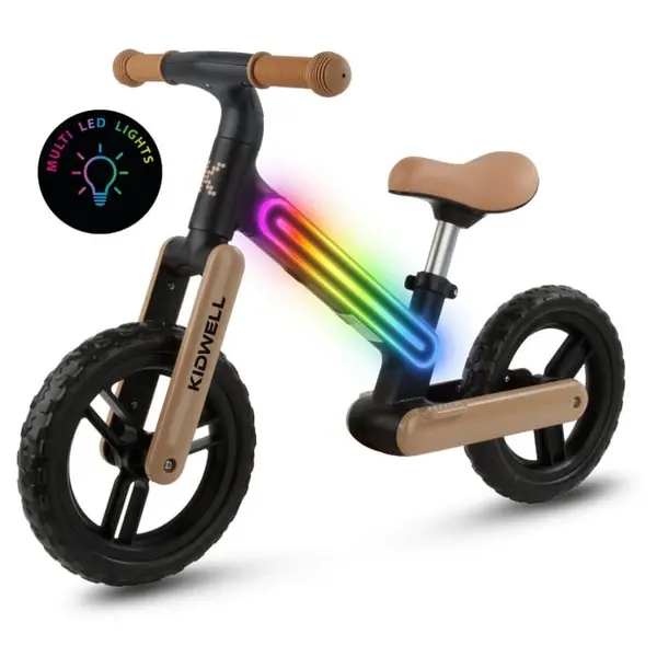 Bicicleta Kidwell SUNO, echilibru, fara pedale, led, bej/negru KID707155, la doar 230,00 lei