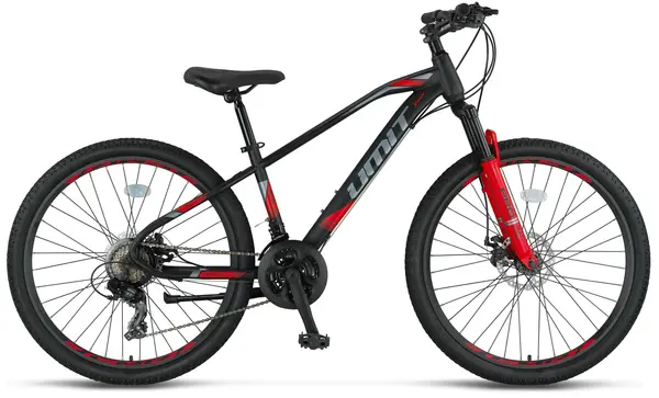 Bicicleta MTB Umit Arcus 2D, culoare negru rosu , roata 27.5 , cadru otel, frana disc, 21 viteze