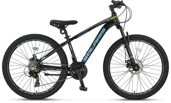 Bicicleta MTB Umit Solaris, 21 viteze, culoare negru albastru verde, roata 26 , frana disc
