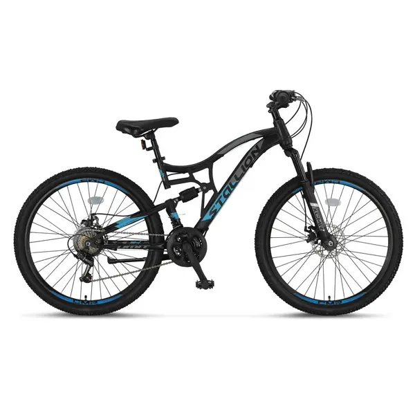 Bicicleta MTB Umit Stallion 2D, Full Suspension, SHM, 21 viteze, roata 27.5 , cadru otel, negru albastru