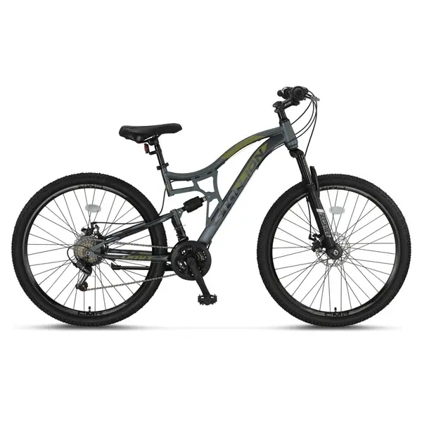 Bicicleta MTB Umit Stallion 2D, Full Suspension, SHM, 21 viteze, roata 29 , cadru otel, gri verde