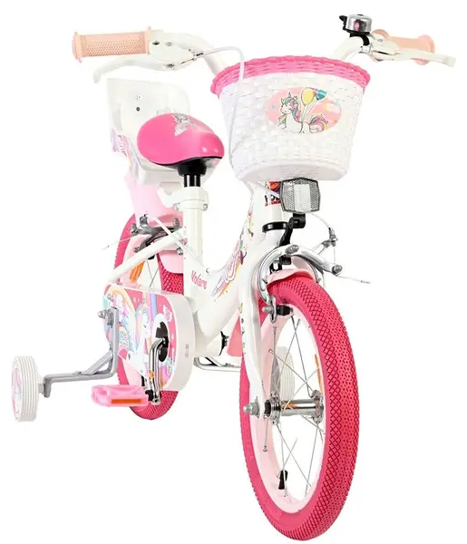 Bicicletă pentru copii cu roți ajutătoare E&L cycles Volare - Unicorn, 14'', albă