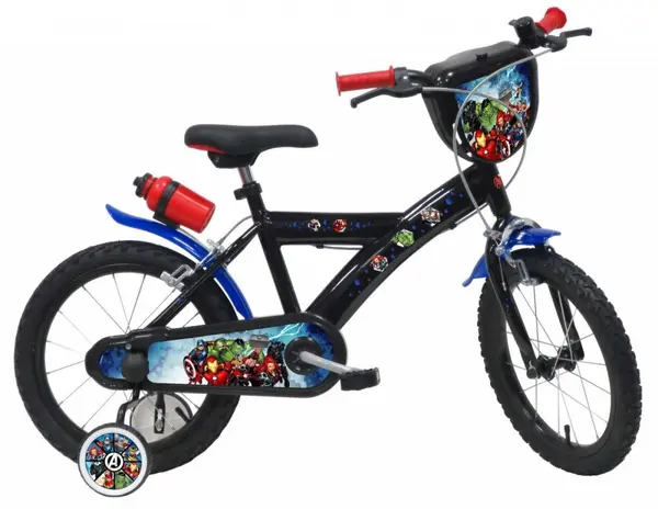Bicicleta pentru copii Denver Avengers 16 inch, frana de mana pe ambele roti, claxon, sticla de apa, aparatoare noroi fata si spate, spite metalice, roti gonflabile