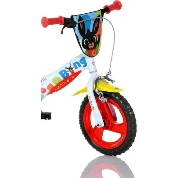 Bicicleta pentru copii Dino Bikes Bing 12 inch, inaltime utilizator 87-110 cm, anvelope spuma EVA, roti ajutatoare detasabile, suport cu sticla de apa, aparatoare lant