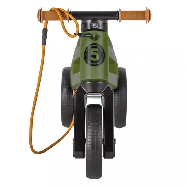 Bicicleta pentru copii Funny Wheels Rider SuperSport Khaki 2 in 1 fara pedale, 18+ luni, pneuri si manere de cauciuc, 2 nivele de reglaj pe inaltime, greutate admisa 25 kg