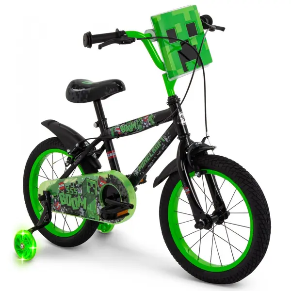Bicicleta pentru copii Huffy Minecraft Black 16 inch cu roti ajutatoare luminoase