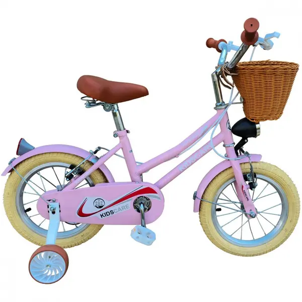 Bicicleta pentru copii KidsCare HappyGirl Roz 16 inch cu roti ajutatoare, frane de mana, cosulet, 5-8 ani