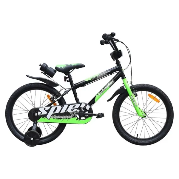 Bicicleta pentru copii Novokids SplendOr Boom PRO Edition Verde Cu bidon pentru apa, Roti 18 inch, Greutate admisa 50 kg, Cadru din otel, Roti ajutatoare detasabile, Ghidon reglabil pe inaltime
