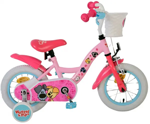 Bicicleta pentru fete Woezel Pip, 12 inch, culoare roz, frana de mana fata si contra spate
