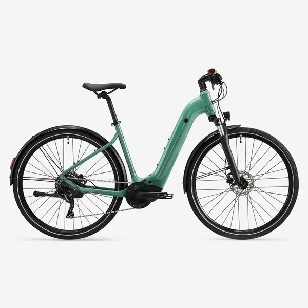 Bicicletă polivalentă electrică cu motor central Cadru jos E-actv 500 Verde