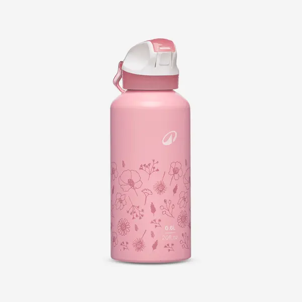 Bidon aluminiu 500, capac instantaneu, cu pipetă și pai Drumeție 0,6L Roz Copii
