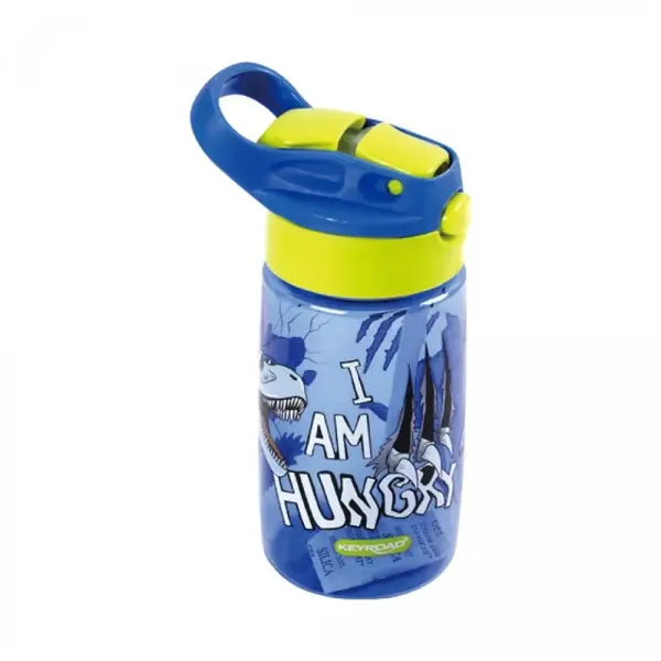 Bidon pentru apa cu maner,plastic, 450 ml, albastru,design dinozaur