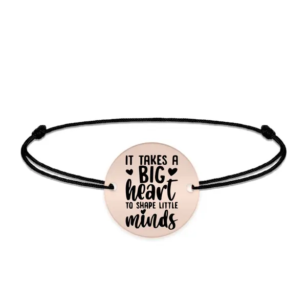 Big Heart - Bratara personalizata snur pentru profesori "It takes a big heart to shape little minds" din argint 925 placat aur roz