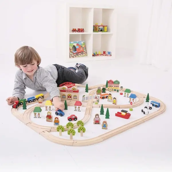 BigJigs Toys Circuit auto si feroviar (101 piese)