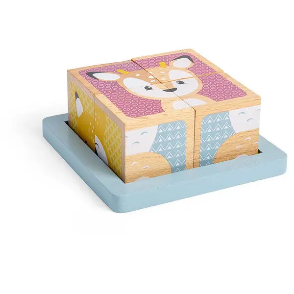 BigJigs Toys Puzzle cubic - Animalute vesele