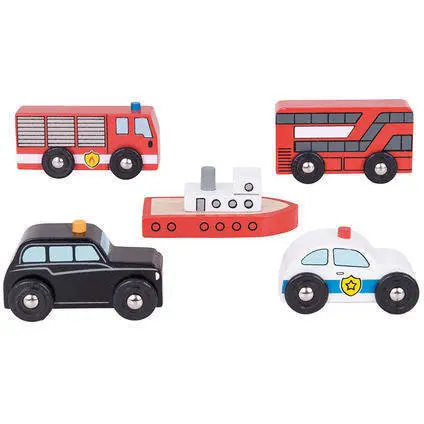 BigJigs Toys Set 5 Vehicule Din Lemn