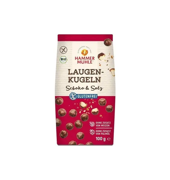 BILUTE BIO FARA GLUTEN DIN ALUAT DE BRETZEL TRASE IN CIOCOLATA CU LAPTE SI SARE, 100 G HAMMER