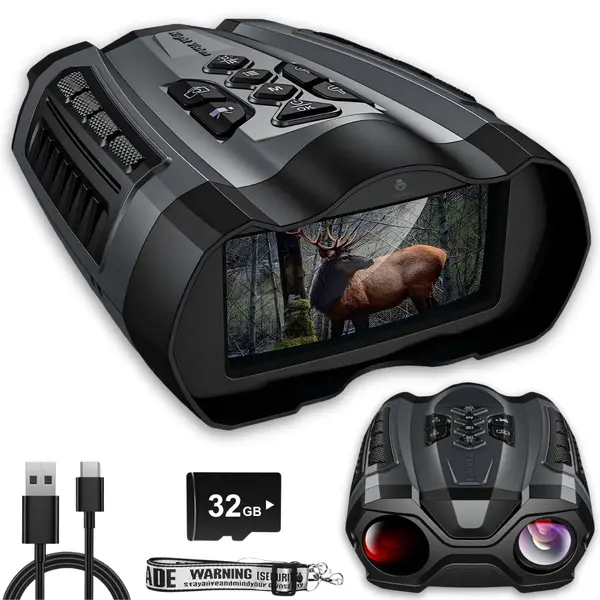 Binoclu digital profesional cu vedere nocturna 4K UHD, 10x digital zoom, iluminare IR, ecran 3.5 inch, card 32GB inclus, baterie 4000 mAh, utilizare zi/noapte, negru