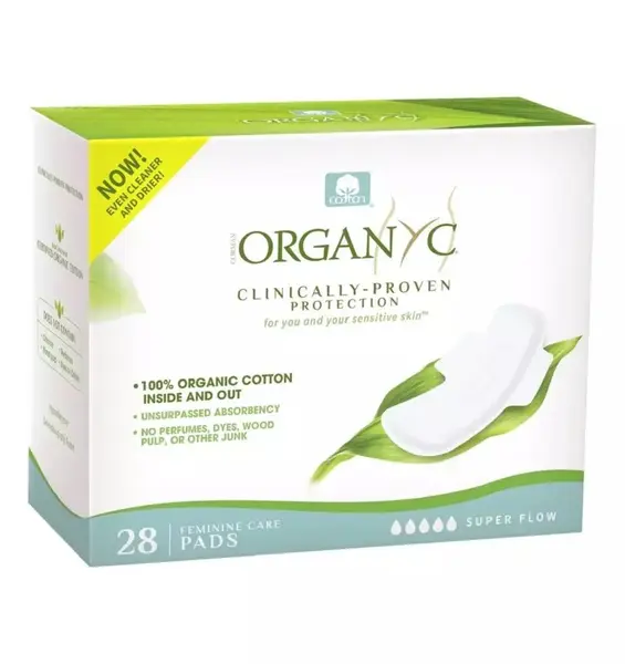 BIO Absorbante din bumbac organic pt flux menstrual abundent, 4*7 buc
