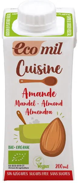 Bio cremă de migdale pentru gătit, fără zahăr, 200 ml, Ecomil