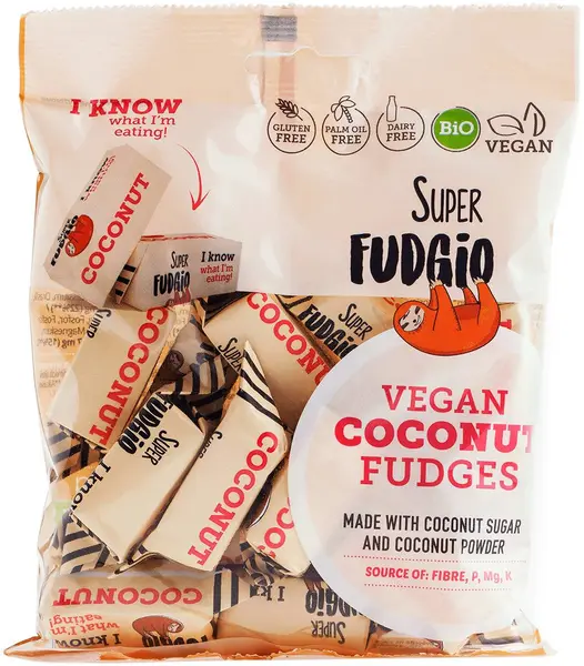 Bio vegan fără gluten fudge, cocos, 150 g, Super Fudgio