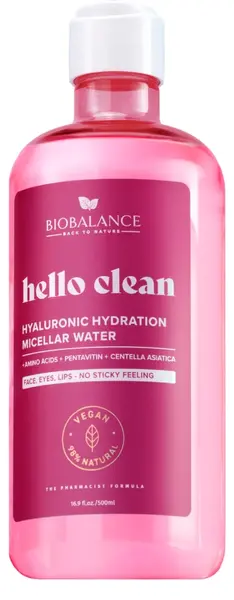 Biobalance Hello Clean Apă micelară cu acid hialuronic pentru hidratare, 500 ml