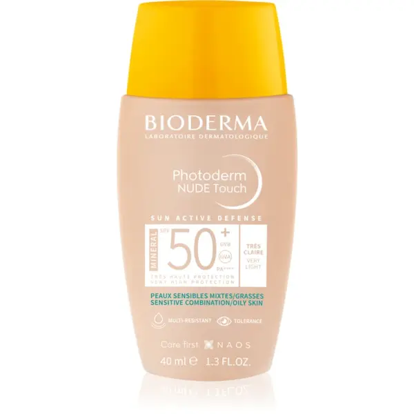 Bioderma Photoderm Nude Touch fluid mineral cu protecție solară SPF 50+ culoare Very light 40 ml