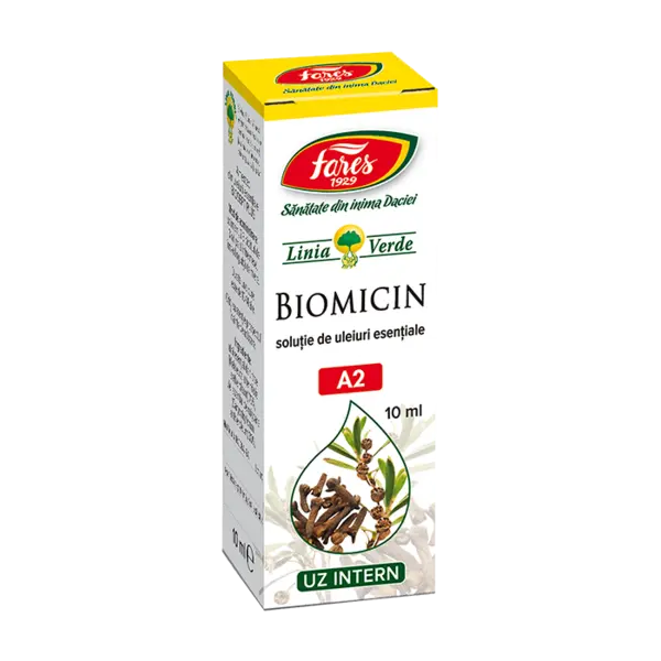 Biomicin solutie cu uleiuri esentiale A2, 10ml, Fares