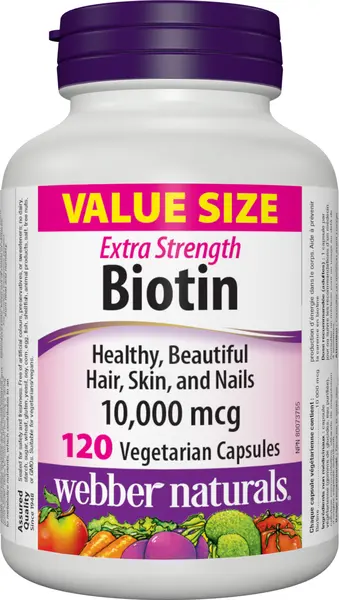 Biotin Extra Strength, 10 000 mcg, 120 capsule, Webber Naturals