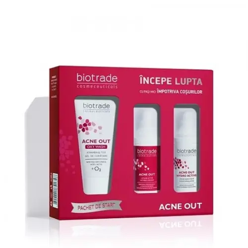 Biotrade pachet Acne Out Gel de curatare, 50 ml + Lotiune activa, 20 ml + Crema hidratanta, 20 ml Zephyr Labs