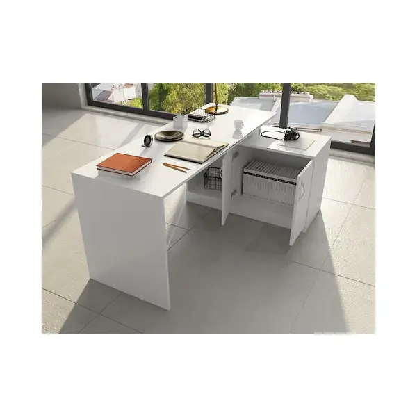 Birou Basak cu 2 Usi si Raft, Alb, 130x74x105 cm