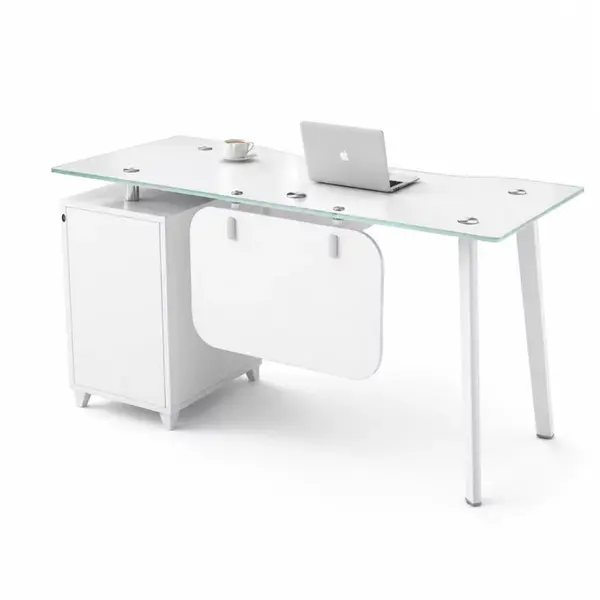 Birou Concept Vision cu blat din sticla, dulap lateral fix - dimensiuni 1400*700*750 mm