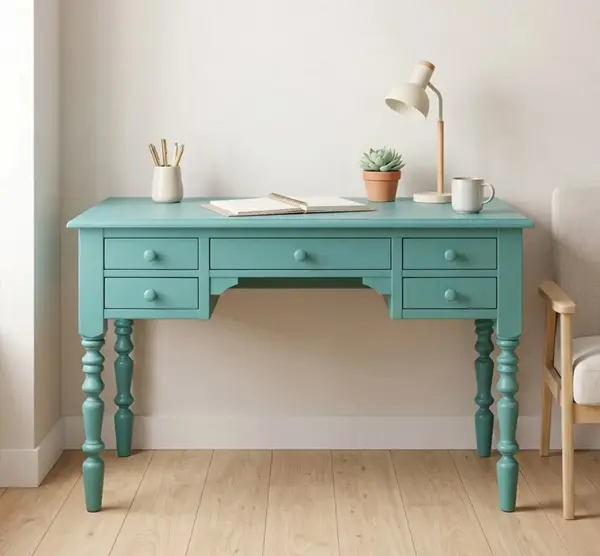 Birou cu 5 sertare cu finisaj Mint Turquoise