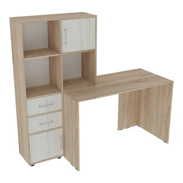 Birou cu biblioteca Scarlet, Pako World, Alb-Sonoma, 161x60x150 cm