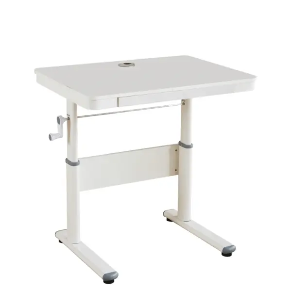 Birou cu înălțime reglabilă manual alb MDF 80x60x63-88 cm cu sertar Birou cu înălțime reglabilă manual alb MDF 80x60x63-88 cm cu sertar