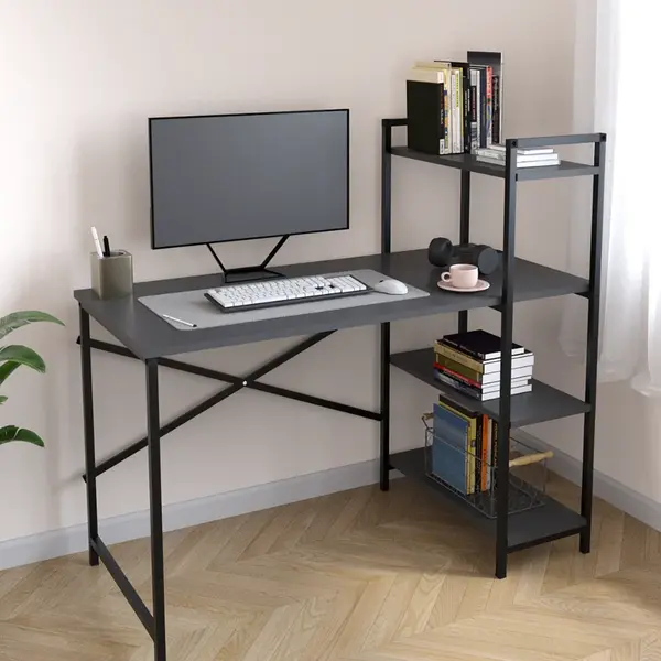 Birou din PAL cu rafturi laterale, structura metalica, 119 x 55,6 x 110,3 cm