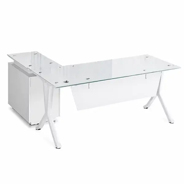 Birou Evolution cu blat din sticla si dulap lateral fix - dimensiuni 1800*800*750 mm