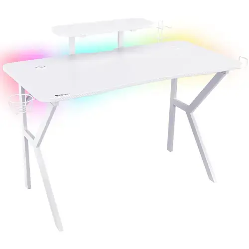 Birou gaming Genesis Holm 320 RGB, hub USB, Incarcator wireless 10W (Alb)