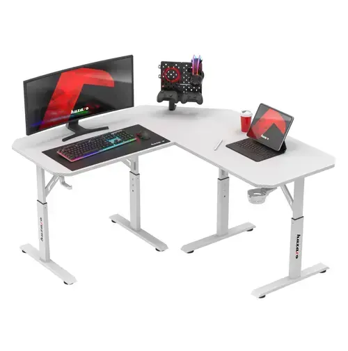 Birou gaming Huzaro Hero 7.3, Inaltime reglabila, Suport casti si pahar, Max 100 kg, Orificiu cabluri (Alb)