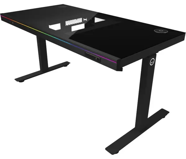 Birou gaming Lorgar ELITE 90, cu înălțime reglabilă, sticlă securizată, negru