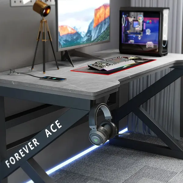 Birou gaming, structură metalică, design modern, 160 × 60 × 72 cm