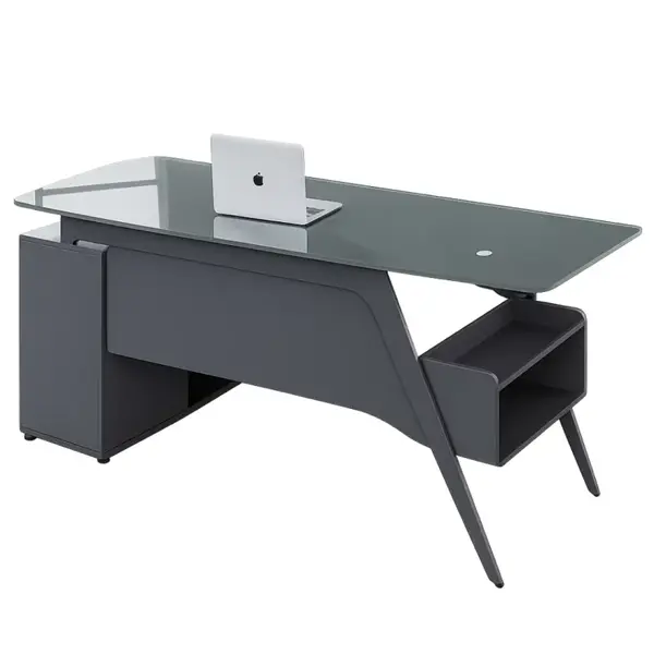 Birou Managerial Eclipse cu blat din sticla temperata si corp lateral &ndash; dimensiuni 1600&times;800&times;750 mm