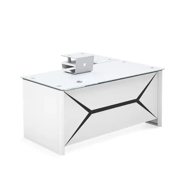 Birou managerial Iluma , structura metalica si blat sticla securizata, dimensiuni W1600 × D800 × H750 mm, White